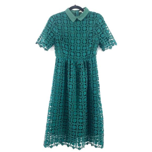 JessaKae Romantic Collared Lace Midi Dress Emerald Green M - Picture 4 of 7